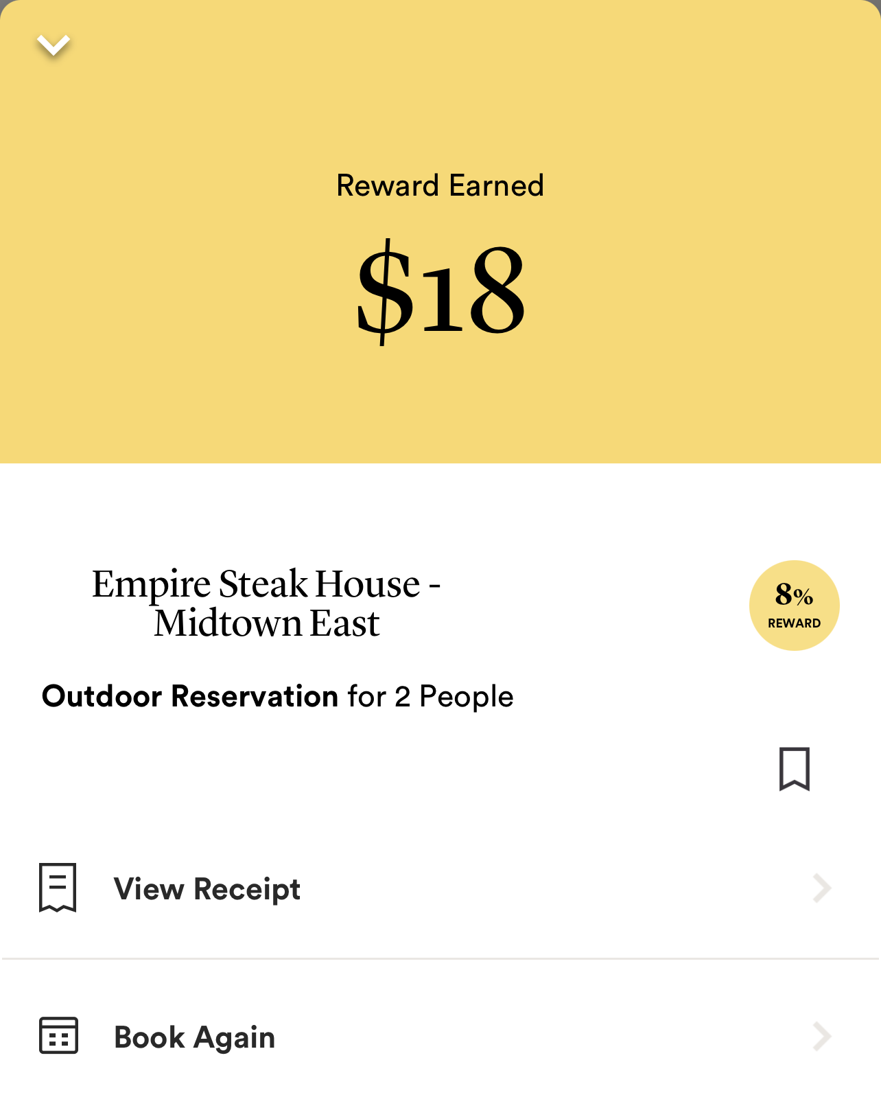 Seated reservation for Empire Steakhouse