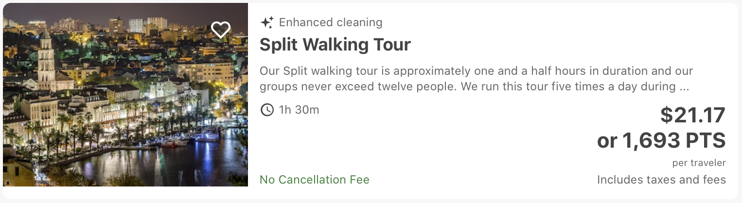 Split walking tour on the Chase Ultimate Rewards Travel Portal