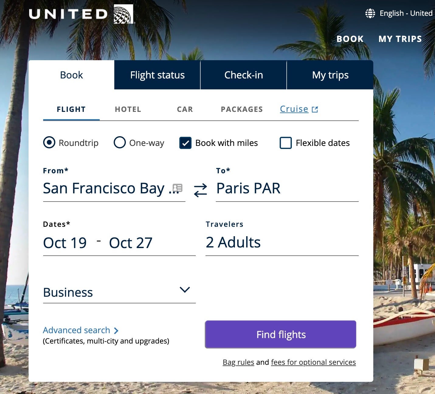 United award search home page