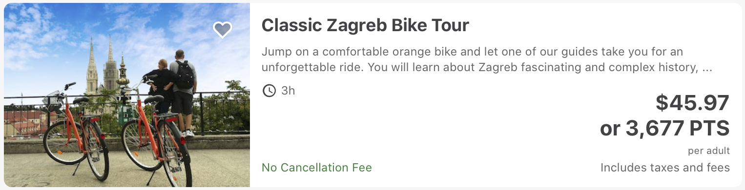 Zagreb bike tour on the Chase Ultimate Rewards Travel Portal
