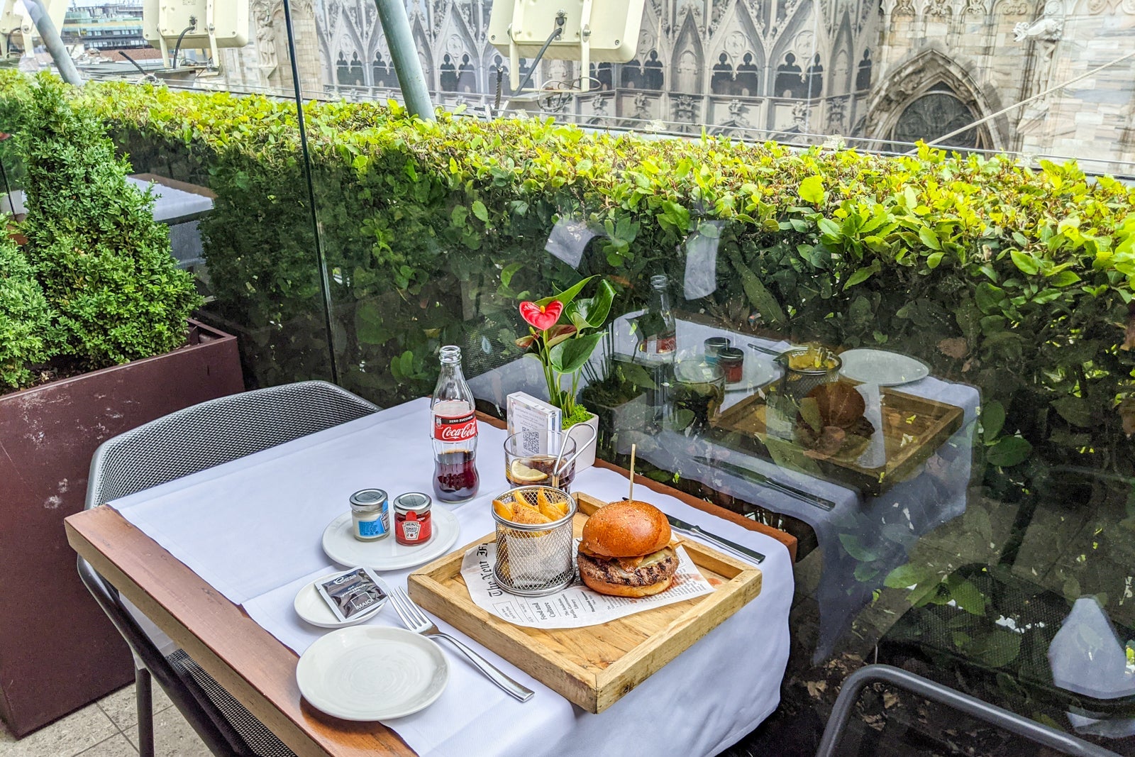 Terrace dining at the Fendi Cafe overlooking Milan Cathedral in Milan, Italy