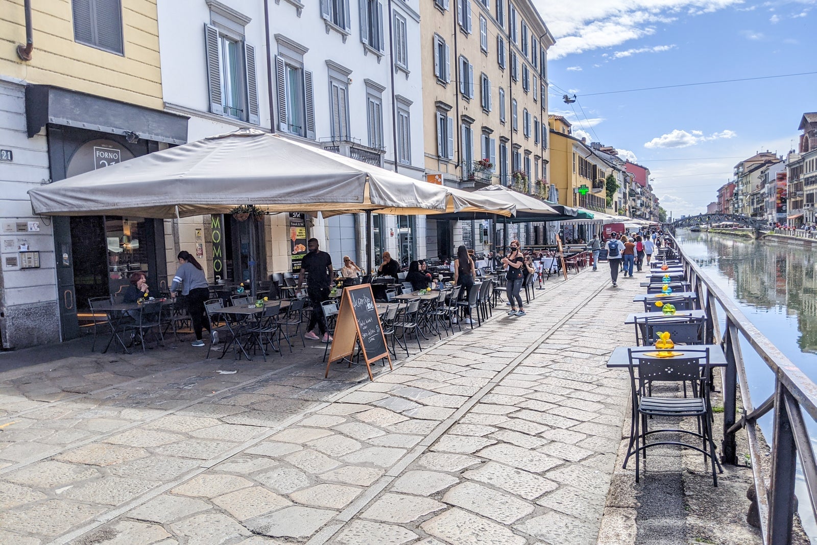 Outdoor dining in Naviglio in Milan, Italy