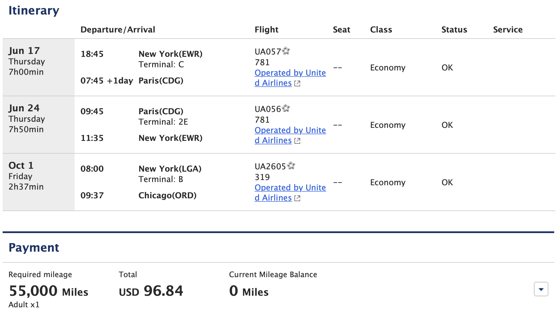 ANA EWR-CDG itinerary