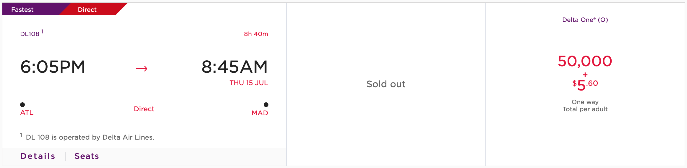 ATL to MAD Virgin Atlantic ticket on Delta Air Lines