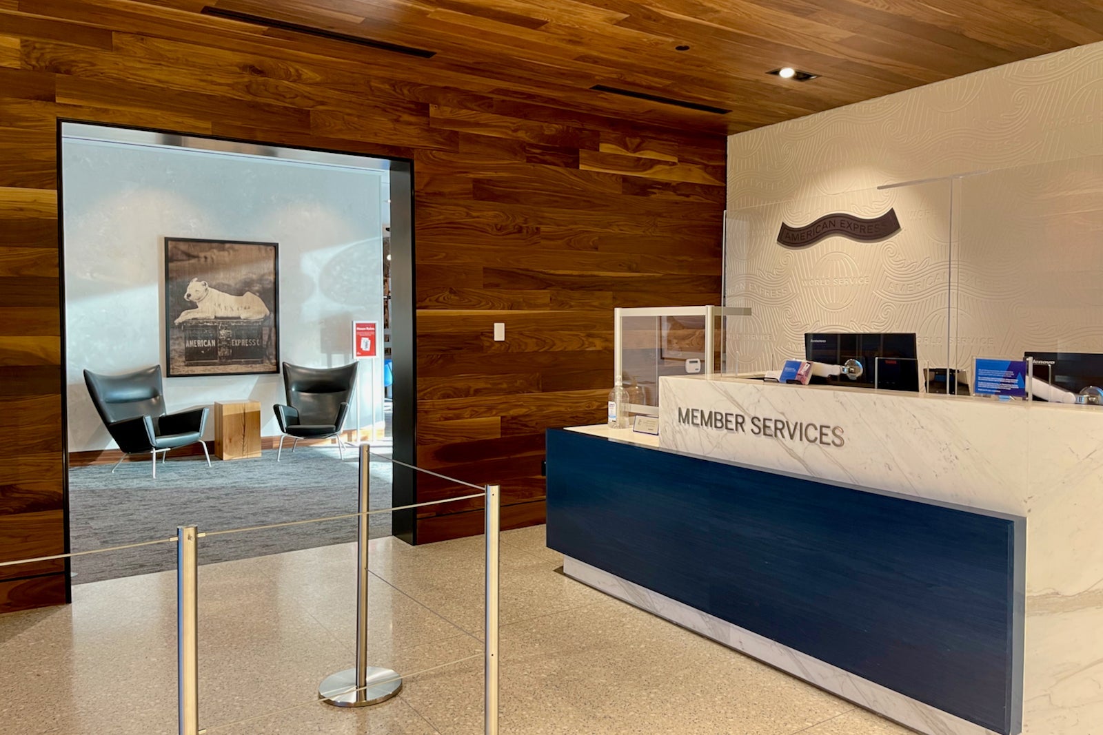 the entrance to an airport lounge
