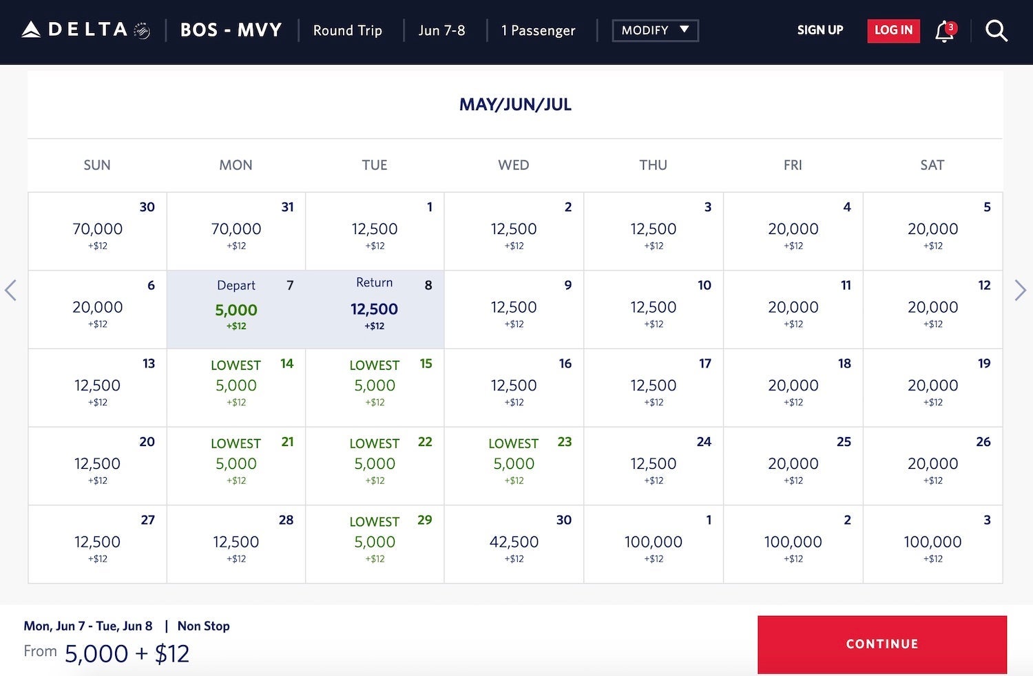 BOS-MVY Cape Air SkyMiles awards June 2021