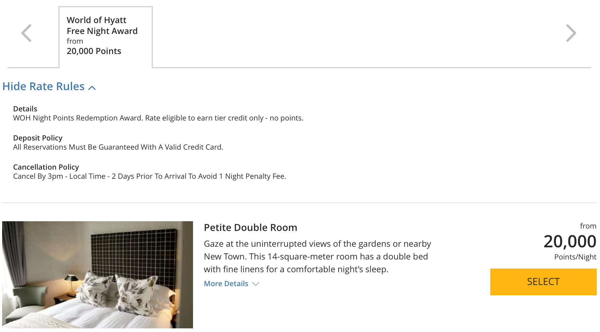 Booking award night on the Hyatt website