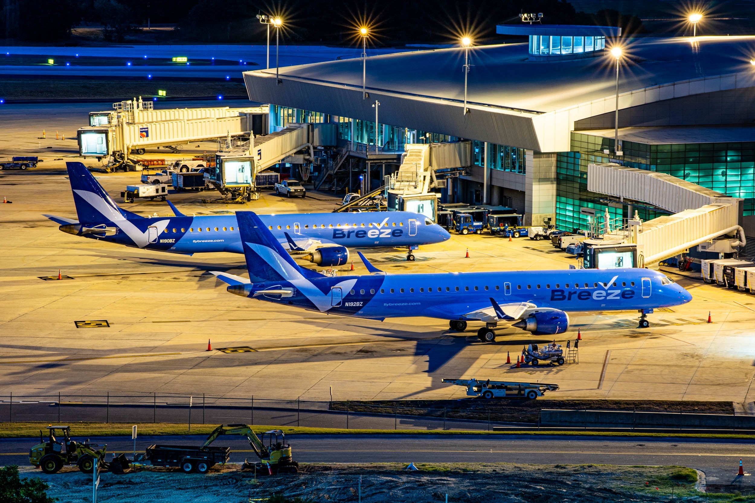 Breeze Airways planes sit at Tampa Airport TPA on May 26, the day before the airline's inaugural flight