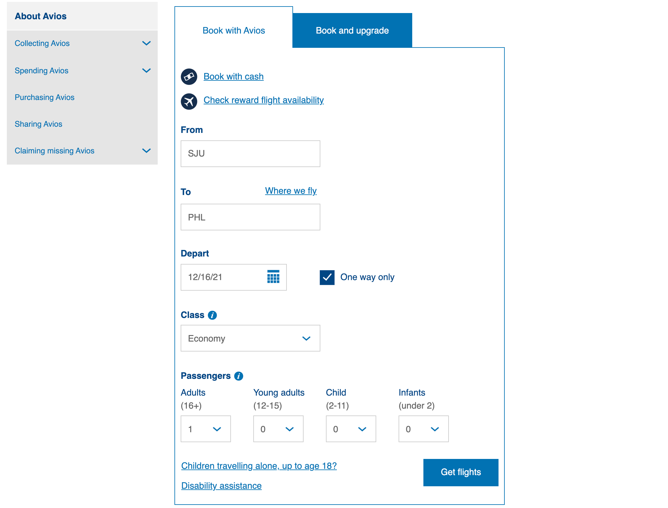 British Airways award search
