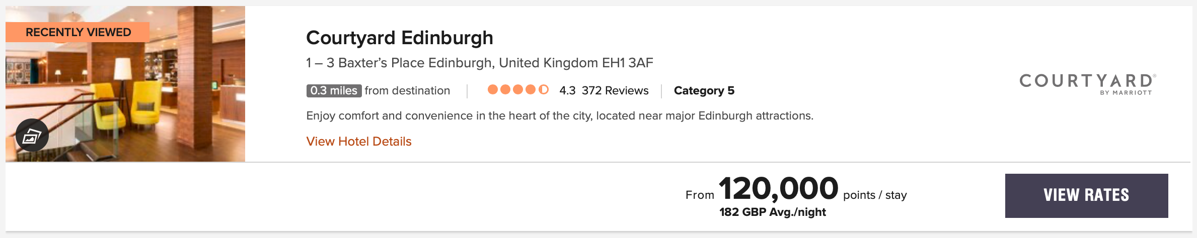 Courtyard Edinburgh award pricing