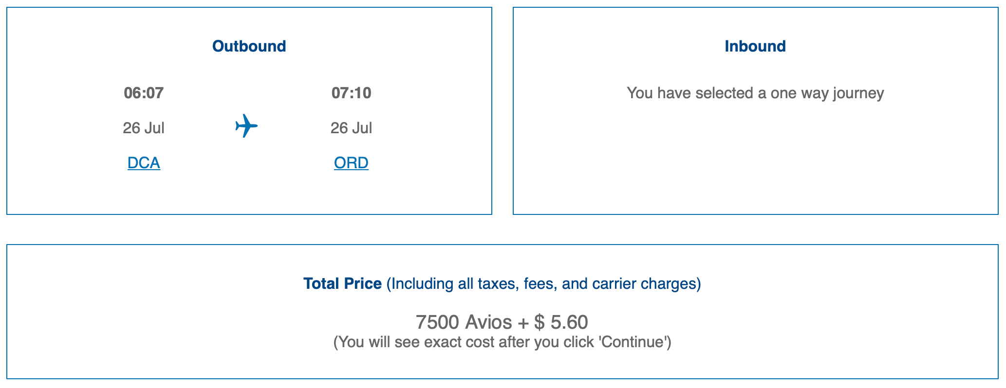 DCA to ORD BA award ticket
