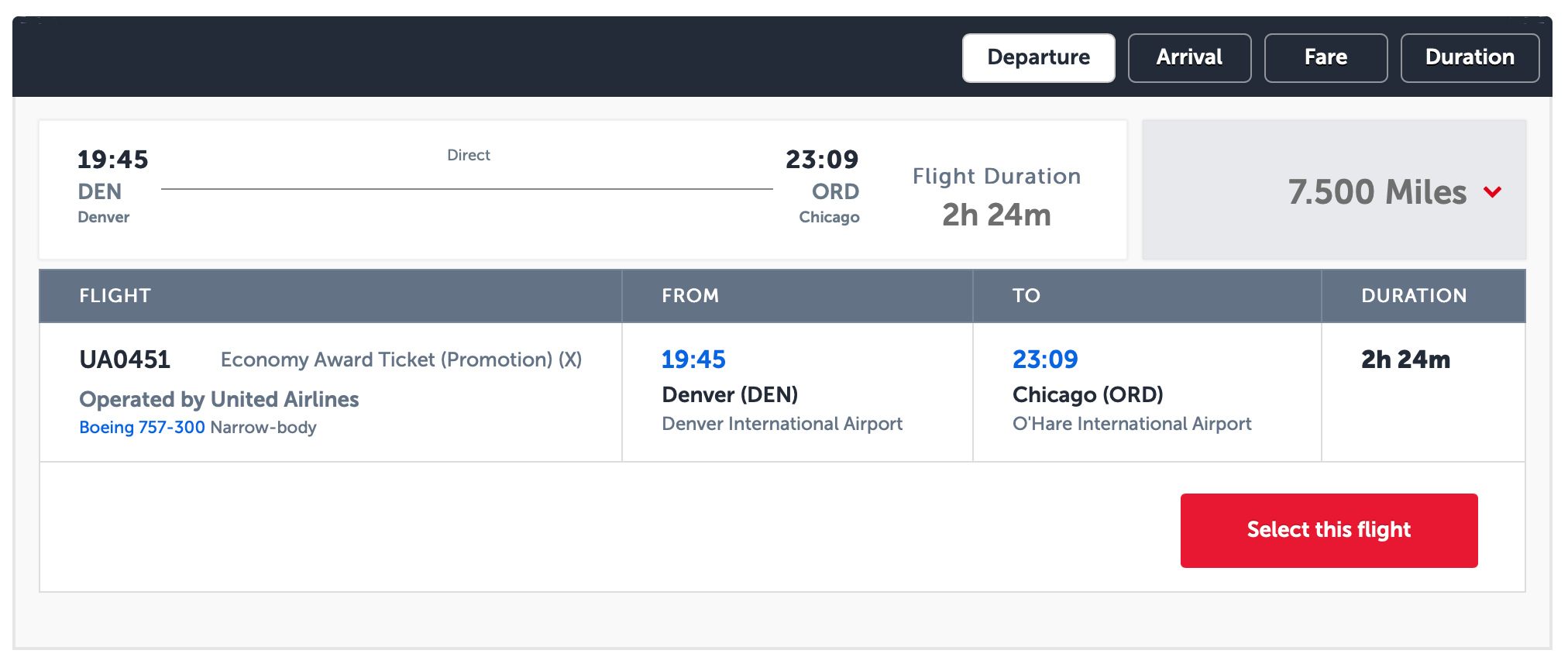 DEN to ORD Turkish Airlines award ticket on United