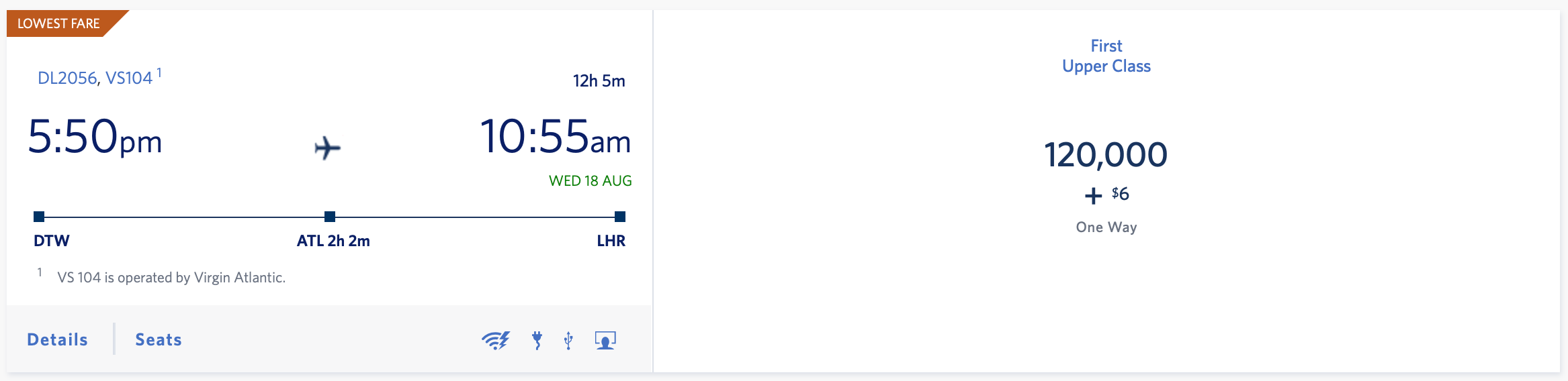 DTW to LHR premium economy Delta award ticket