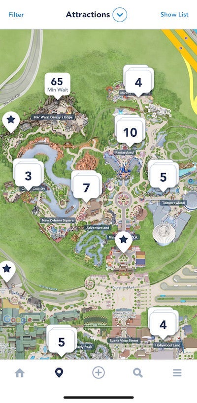 Disneyland app ride map