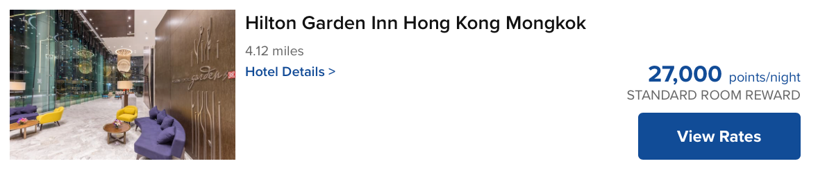 Hilton Garden Inn Mongkok points price 2022