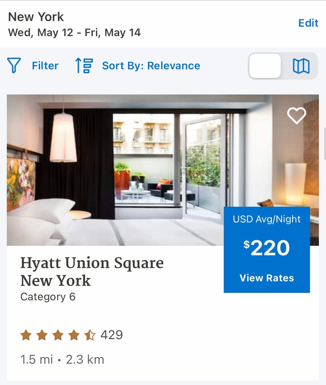 Hyatt Union Square New York $220 rate