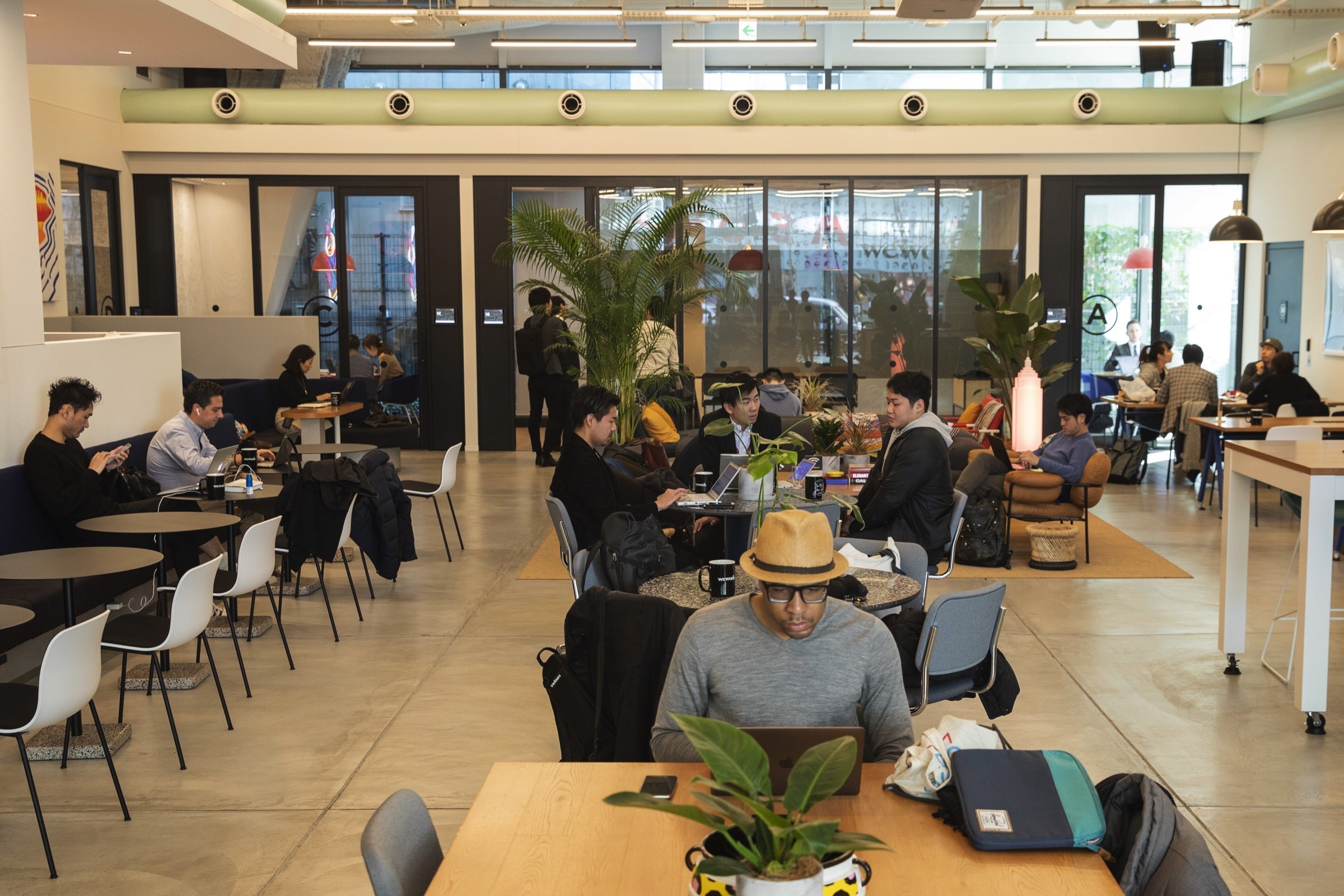 Interior of a WeWork coworking space in Tokyo, Japan