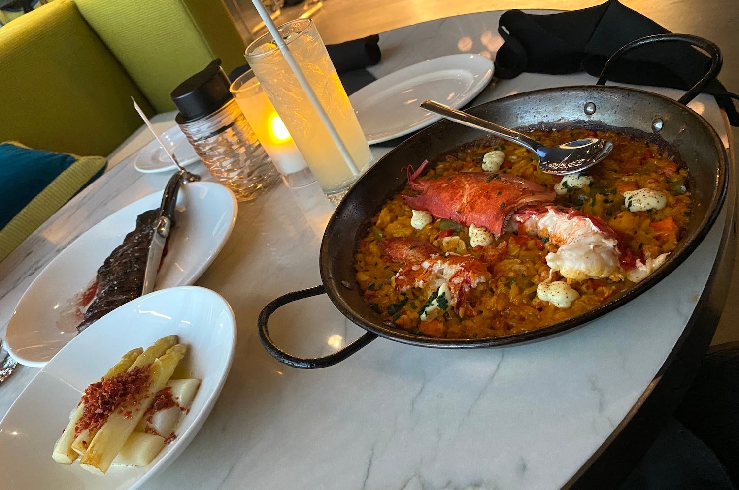 Lobster Paella and steak at Blu SkyBar