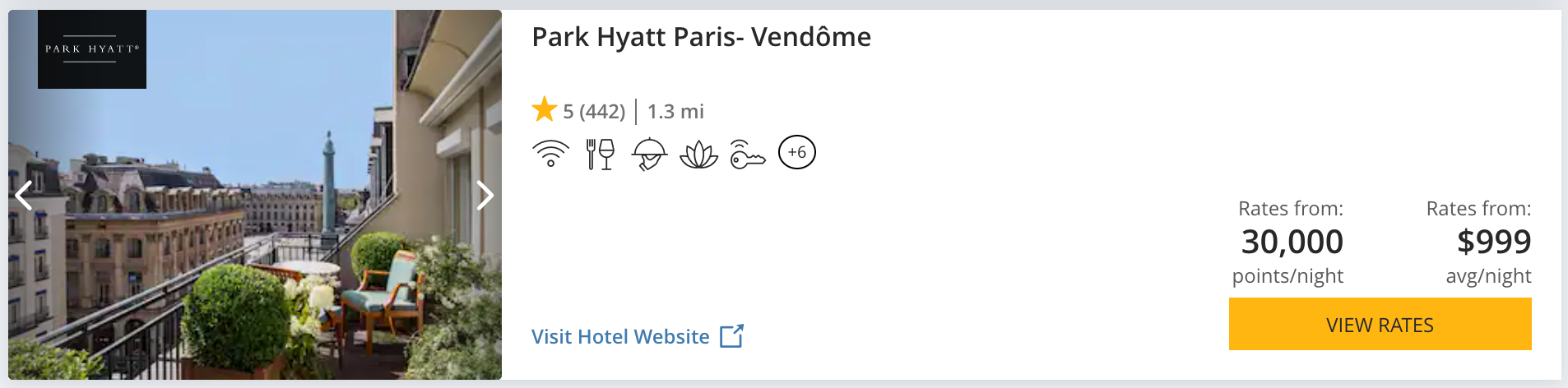 Park Hyatt Paris award rate