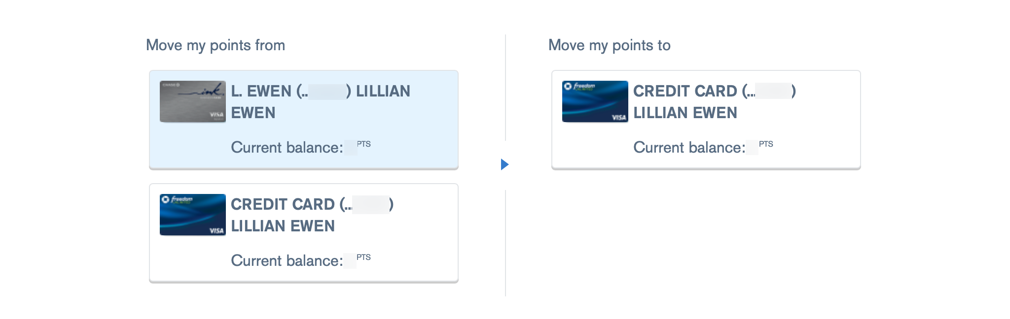 No option to transfer Chase points to a household member