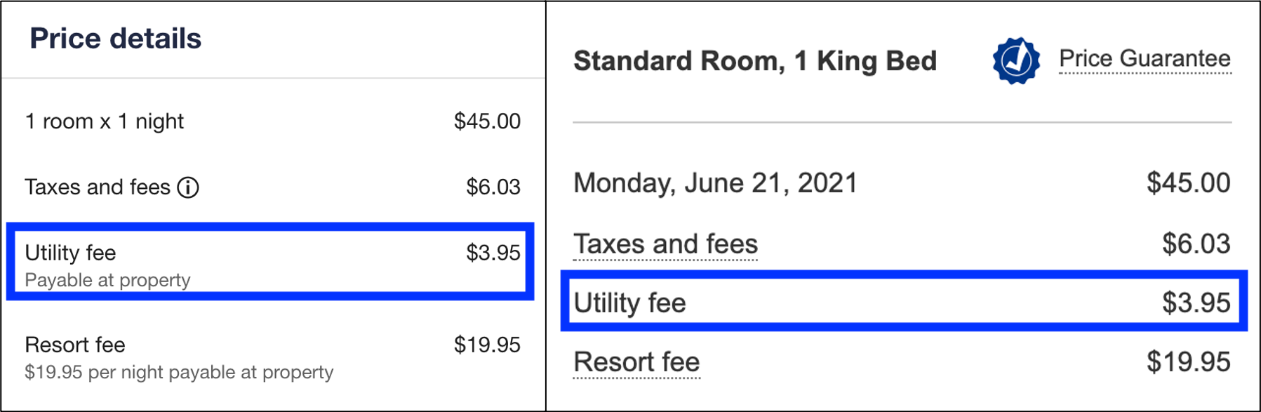 Utility fee at the Artisan Hotel Las Vegas