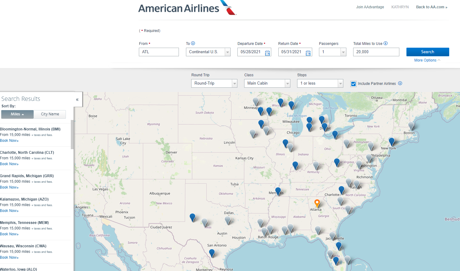 American Airlines award map