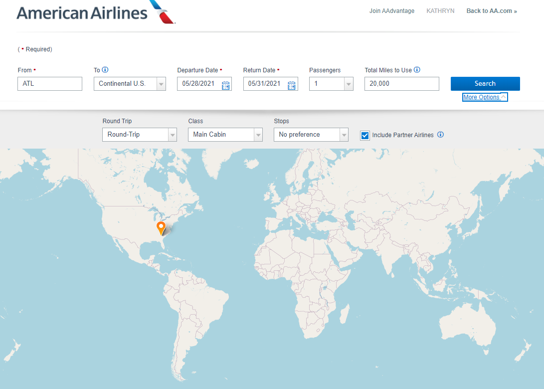 American Airlines award map