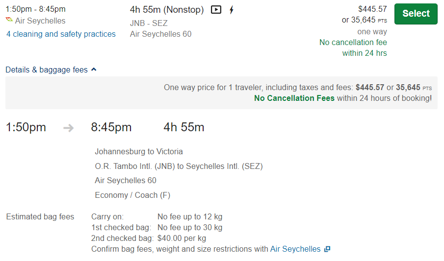Booking a flight through Chase Travel