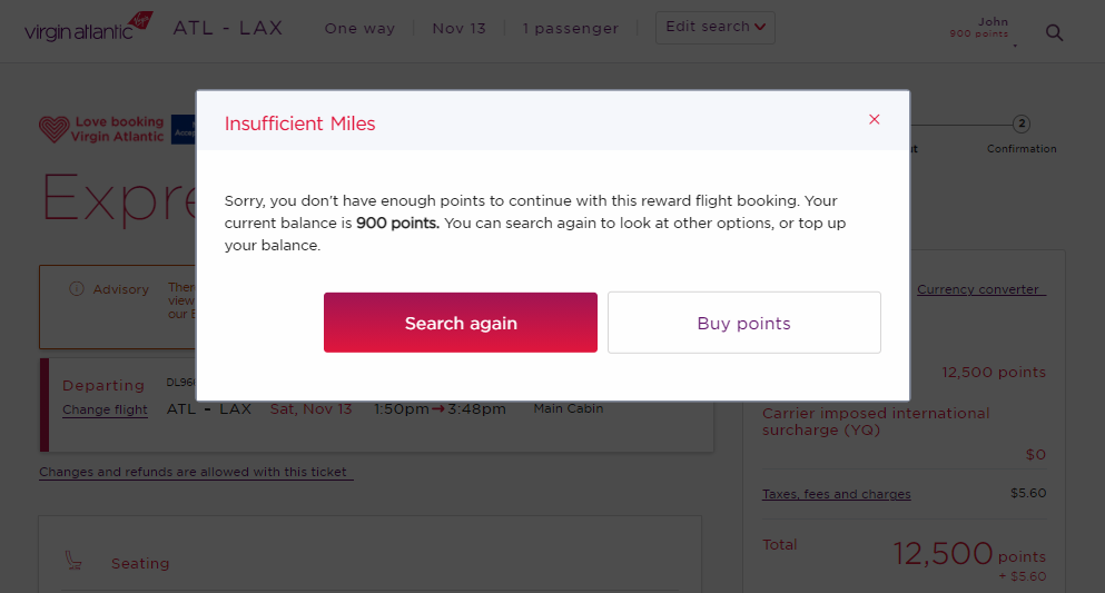 Booking a Delta flight through Virgin Atlantic Flying Club