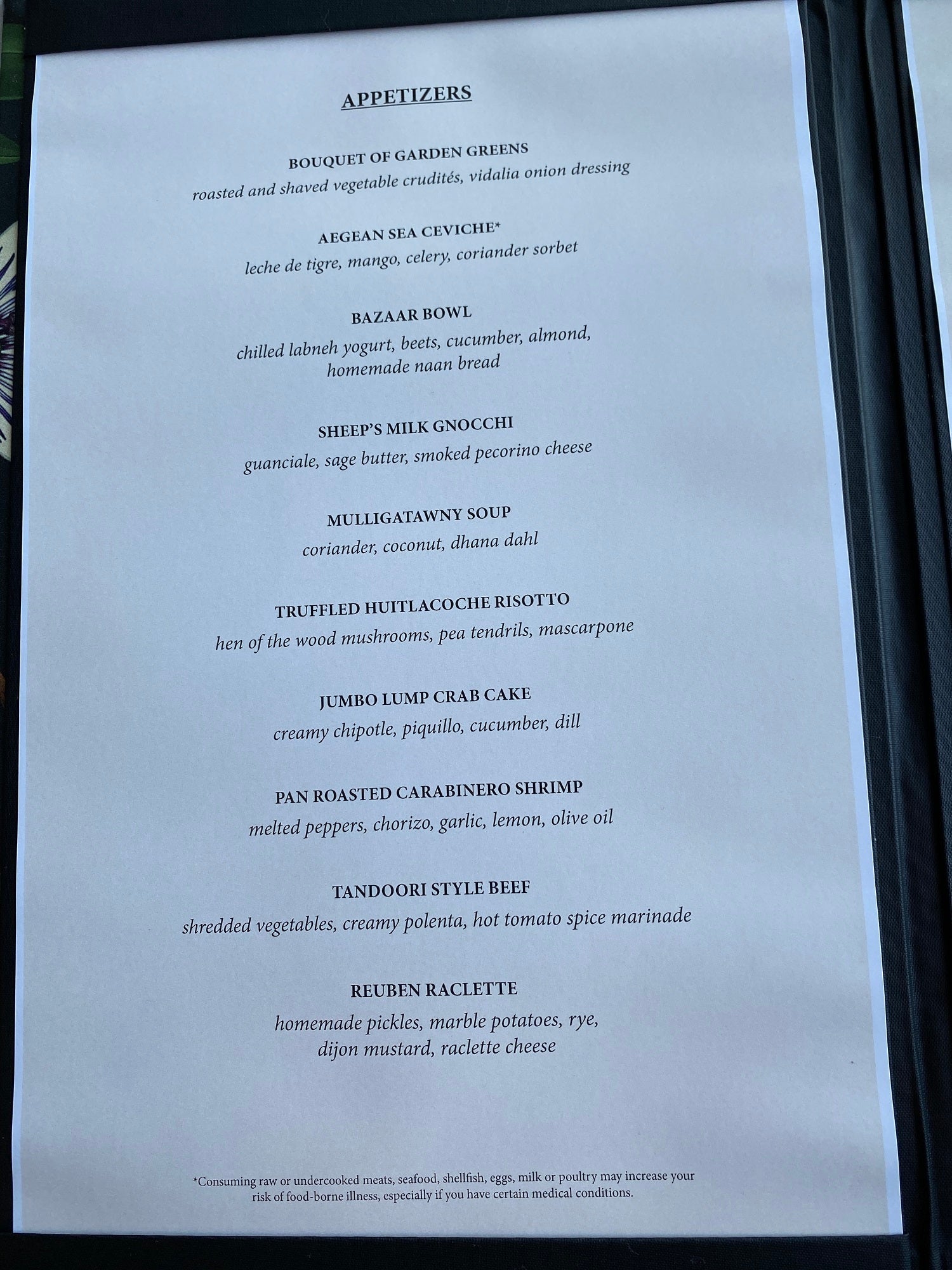 Celebrity Apex Eden Restaurant menu