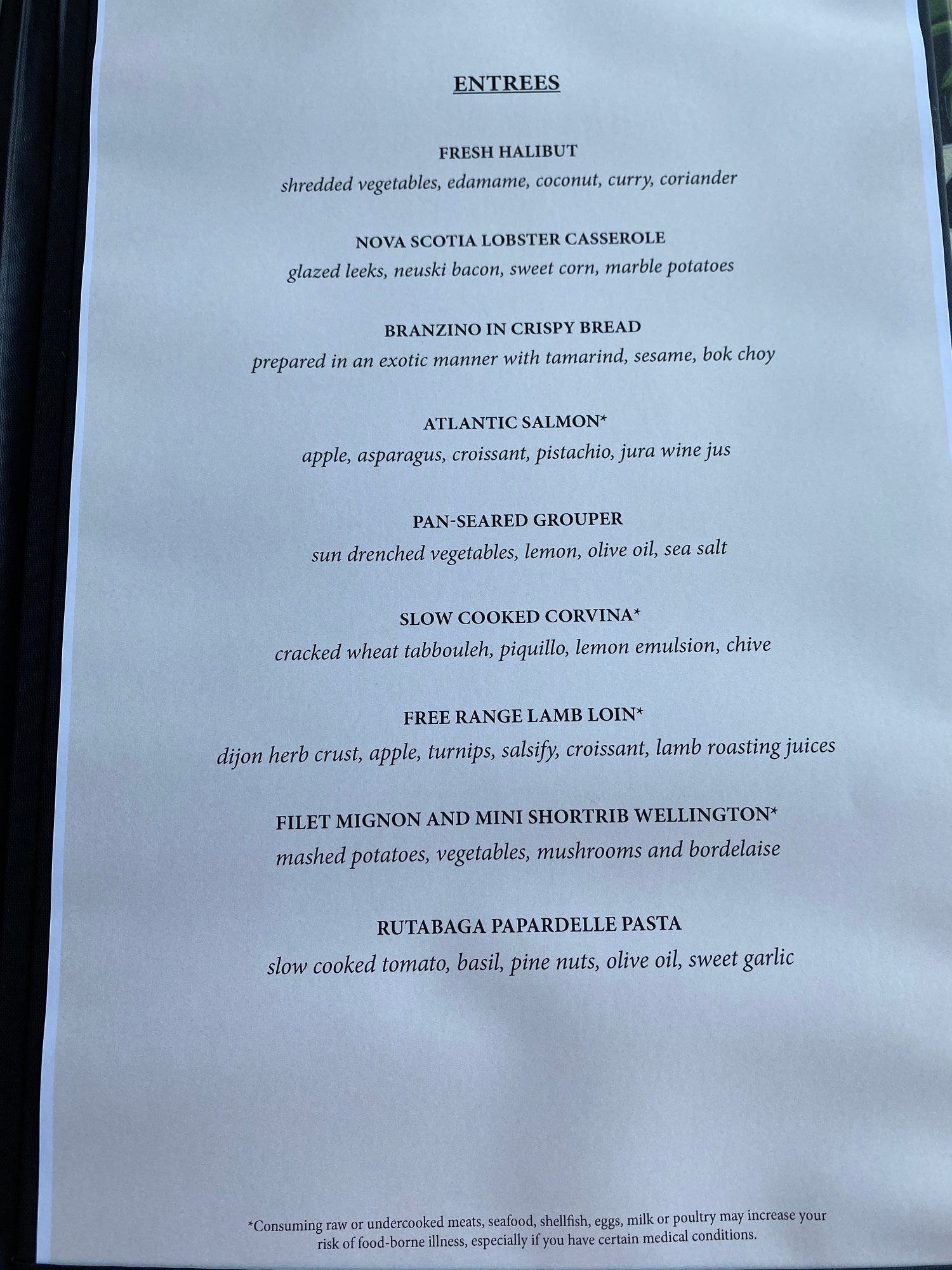 Celebrity Apex Eden Restaurant menu