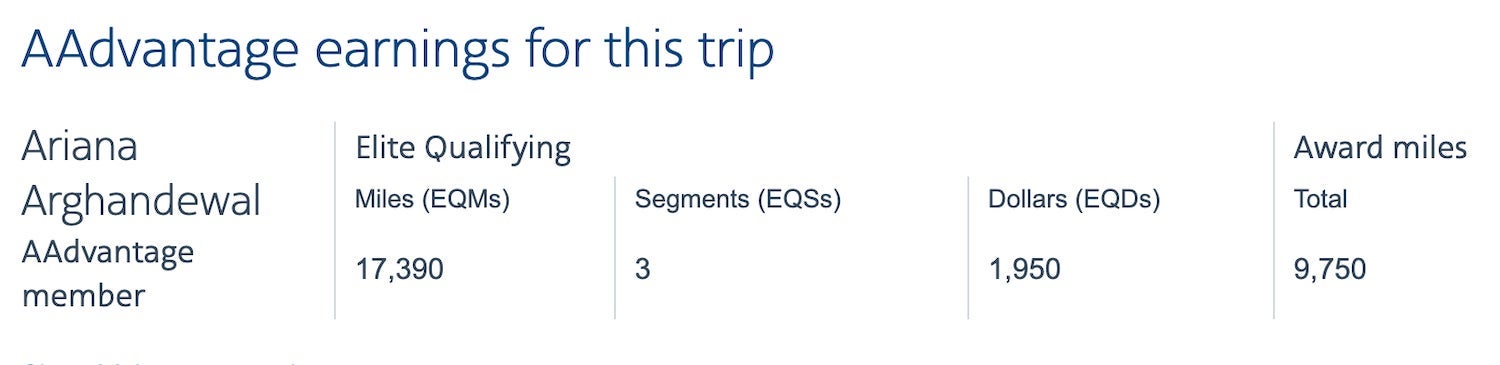 AA earnings on a revenue flight jfk-fco summer 2021