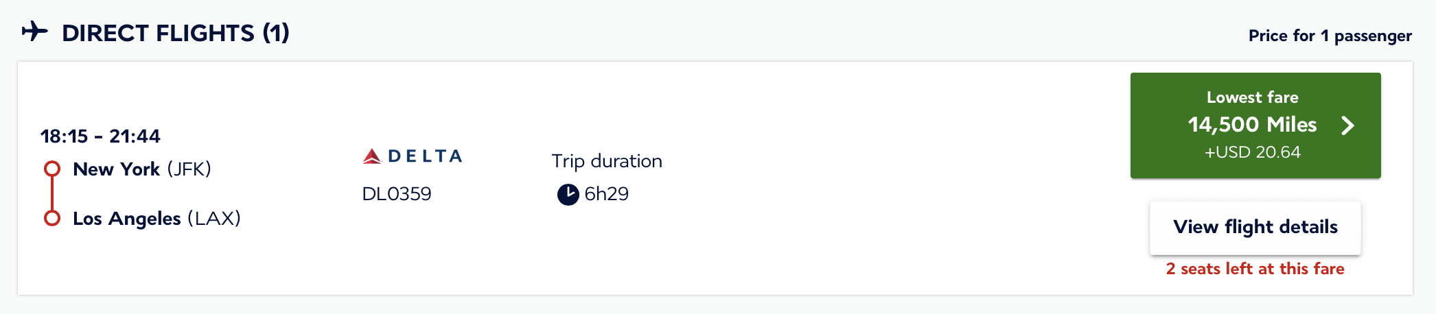 Air France award on Delta from JFK to LAX