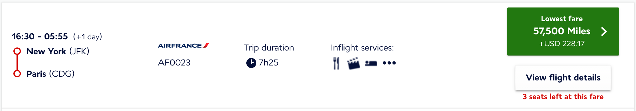 Air France award ticket JFK to CDG