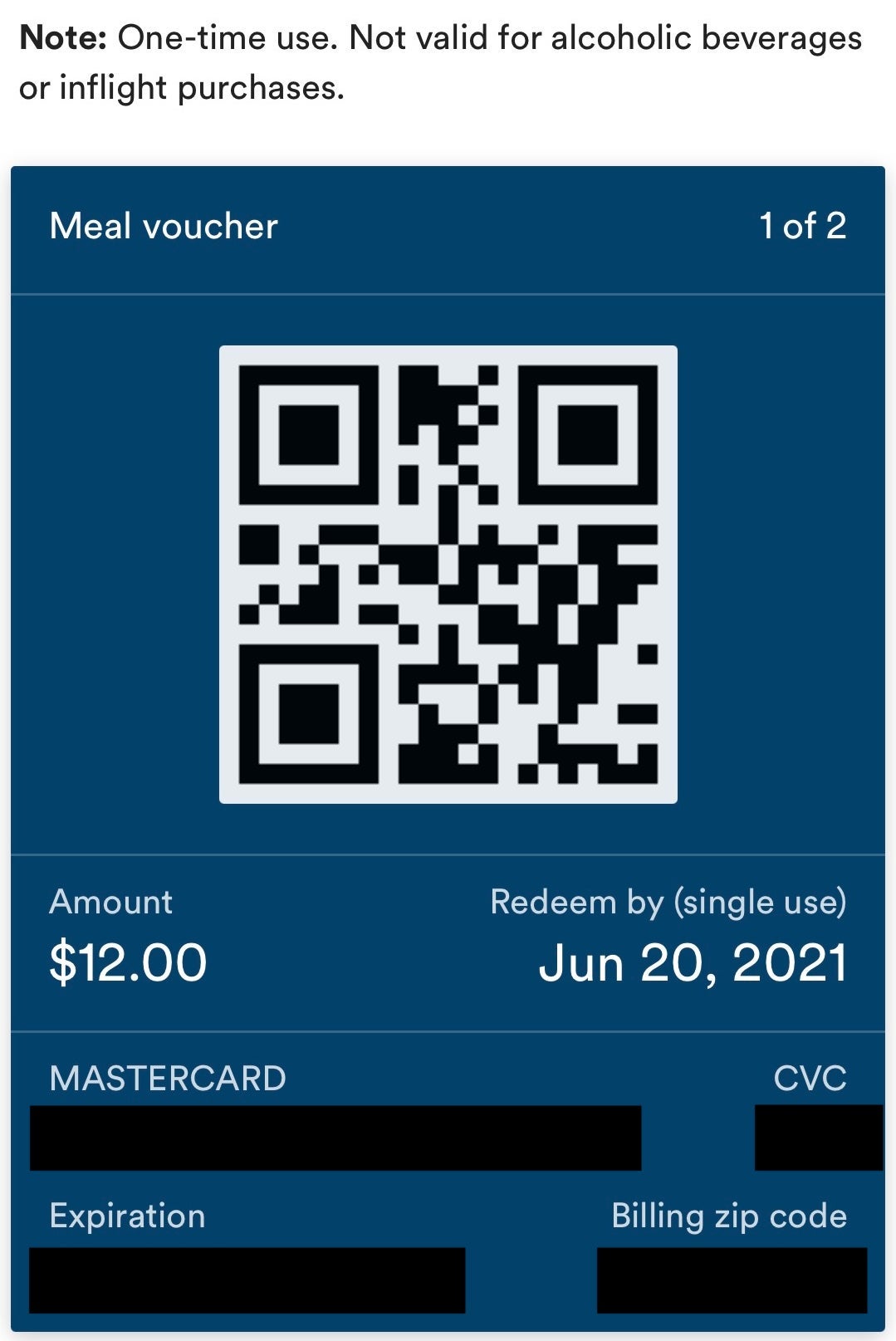 Alaska Airlines meal voucher QR code