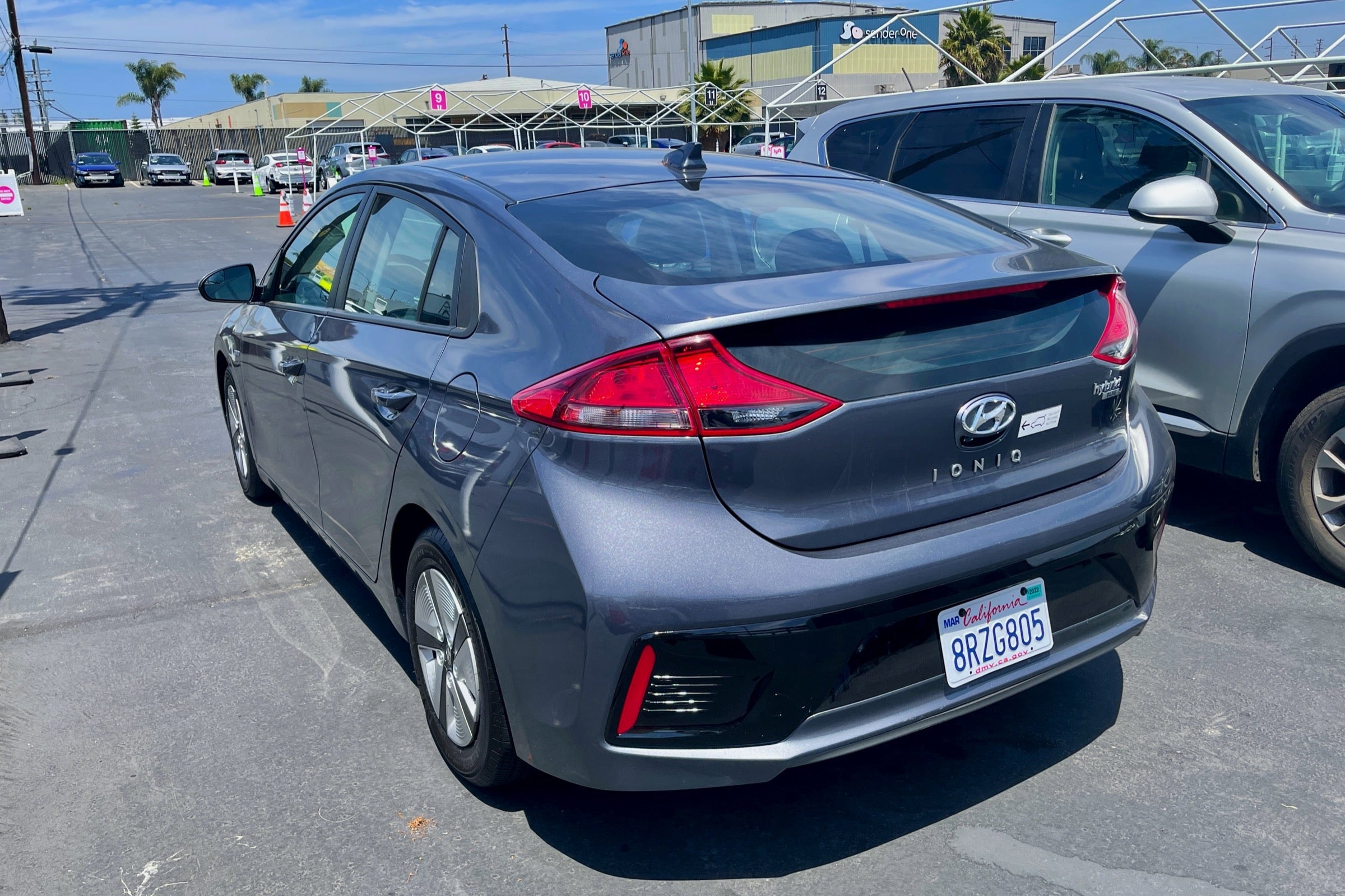 Back of Hyundai Ioniq Hybrid rental car