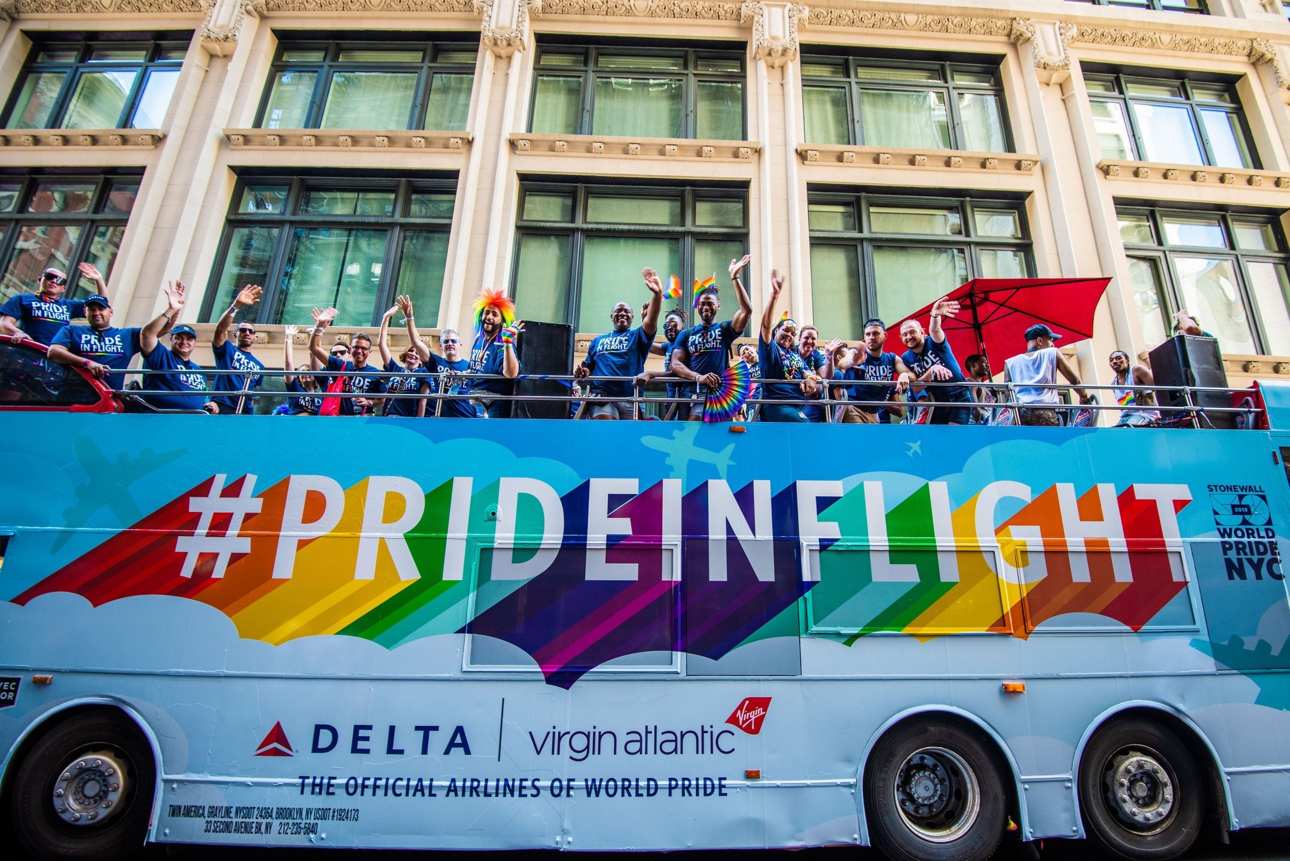New York City Delta bus in the 2019 Pride parade.