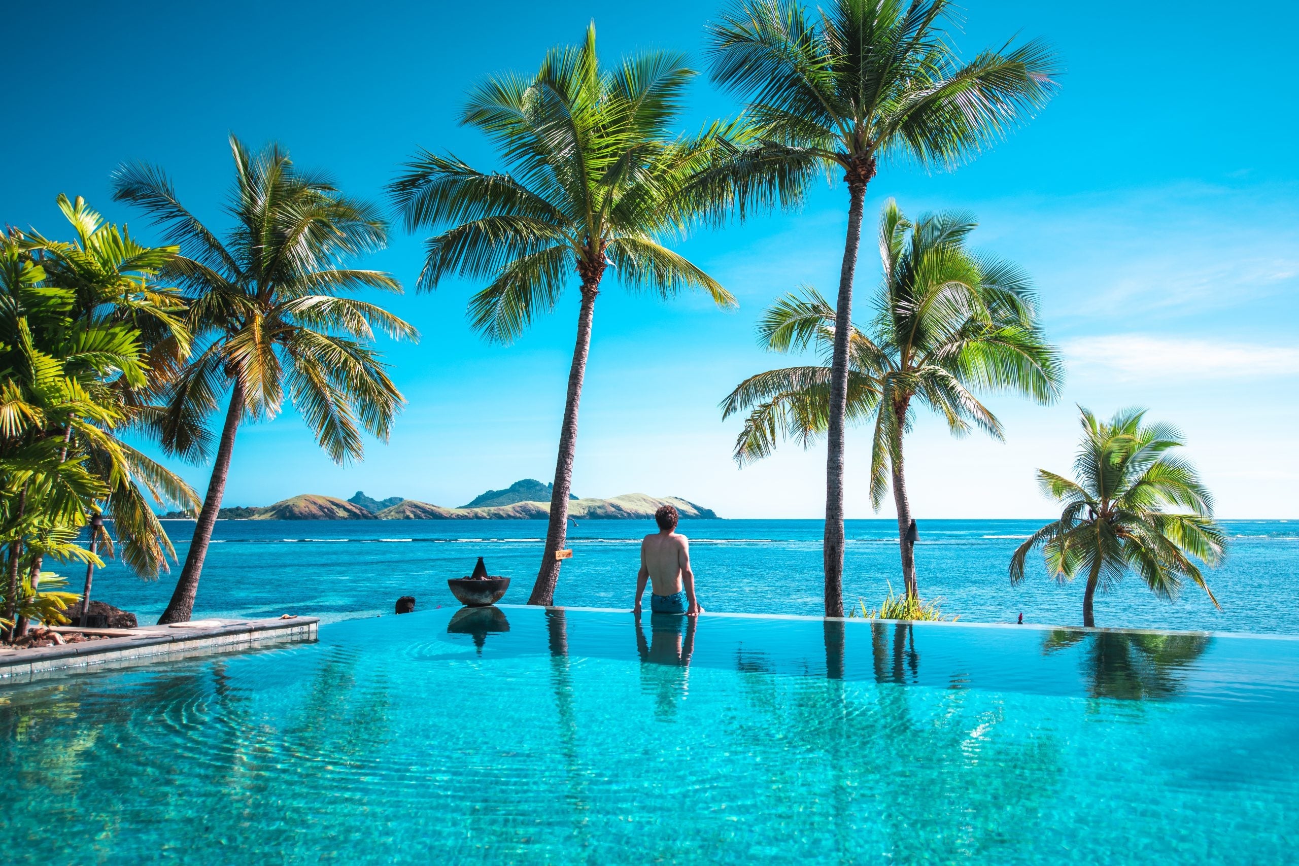 Pool overlooking a beach in Mamanuca Islands Fiji