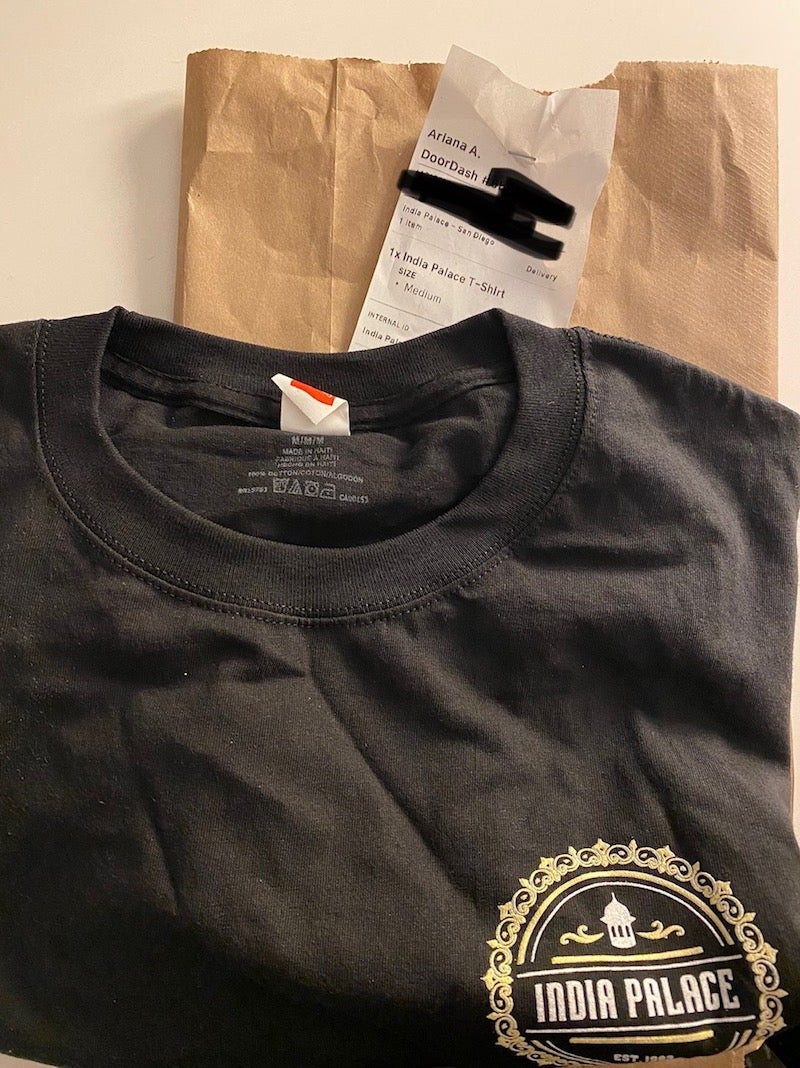 DoorDash t-shirt from Indian Palace San Diego