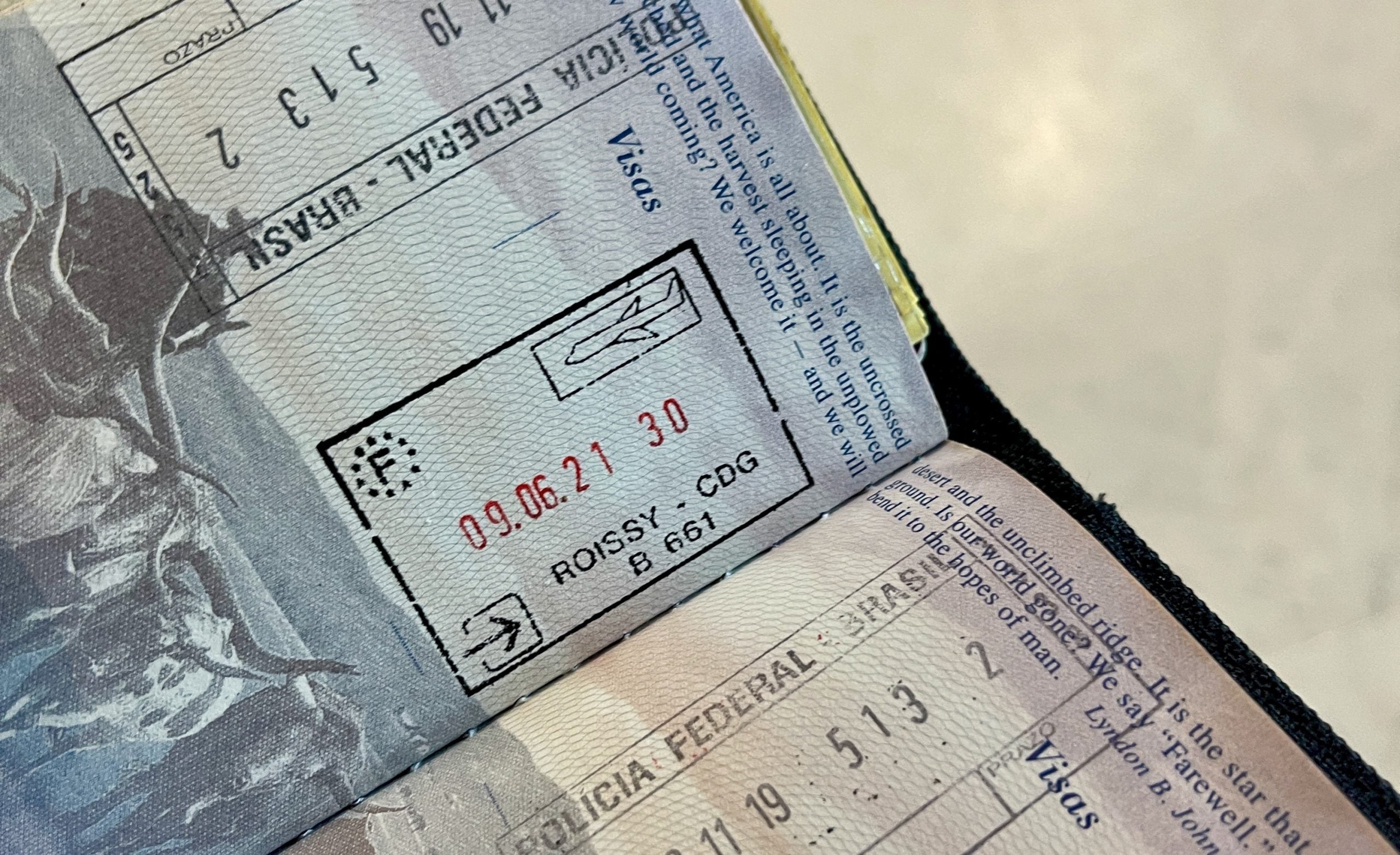 French passport stamp in American passport