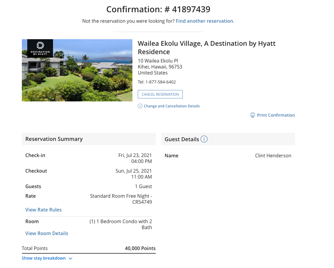 booking page for Hyatt Wailea Ekolu Village booking. (Screenshot courtesy Hyatt)