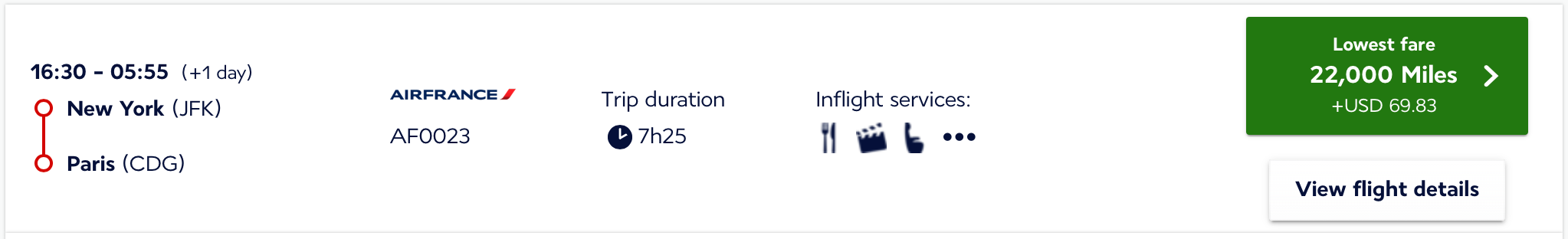 JFK to CDG Flying Blue award ticket