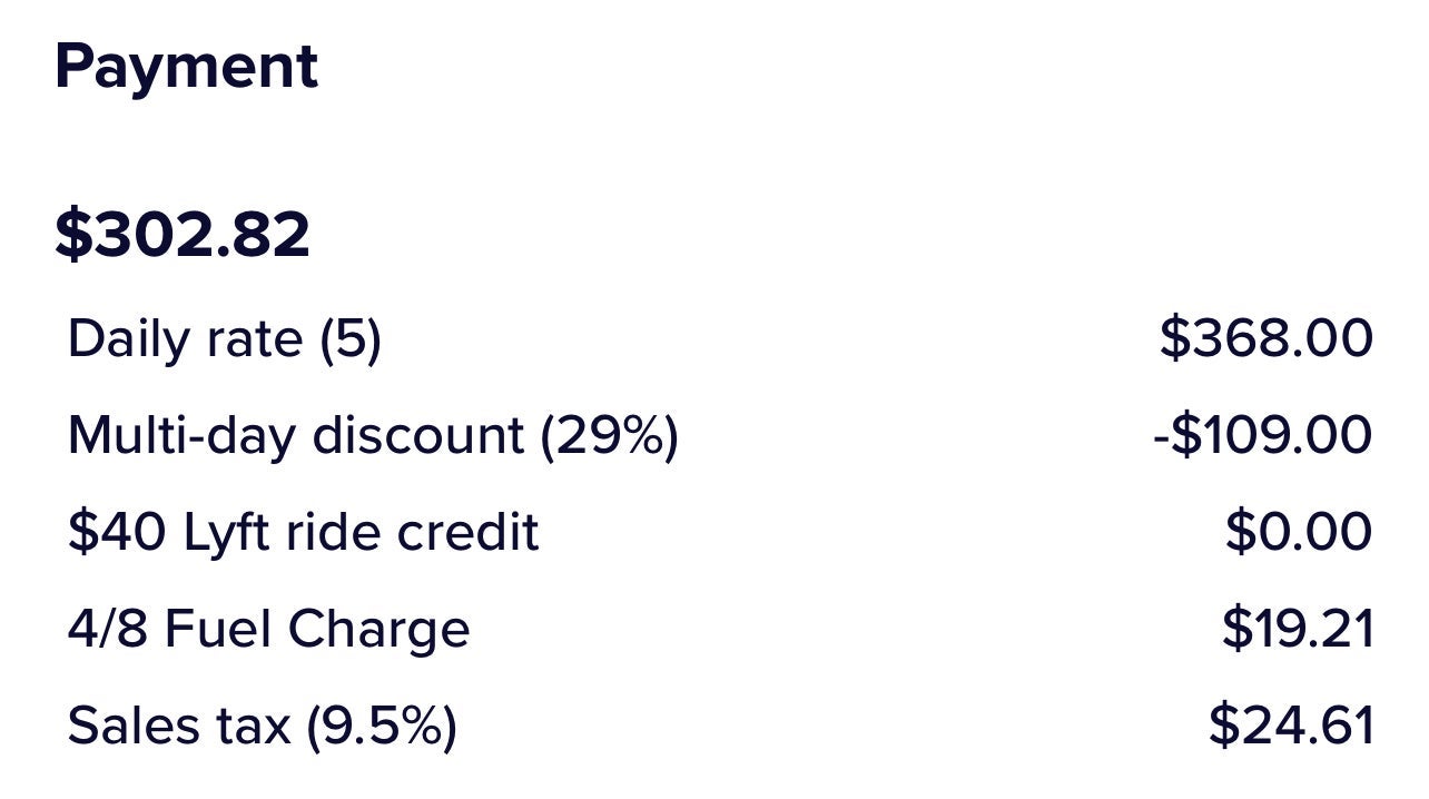 Lyft rental car cost breakdown