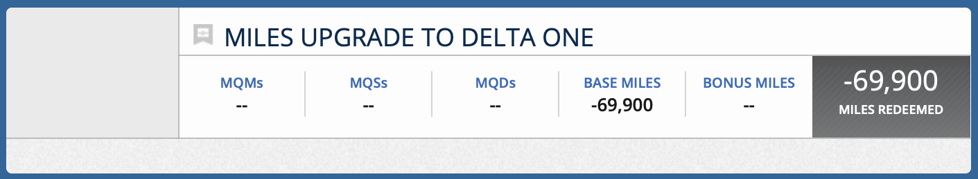 MIleage transaction for Delta upgrade JFK to CDG