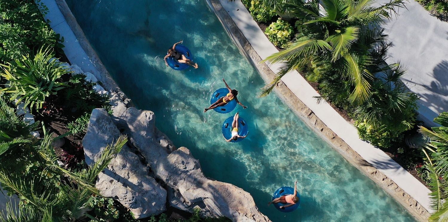 Aerial view of The River, a water activity at Baha Bay waterpark in the Bahamas