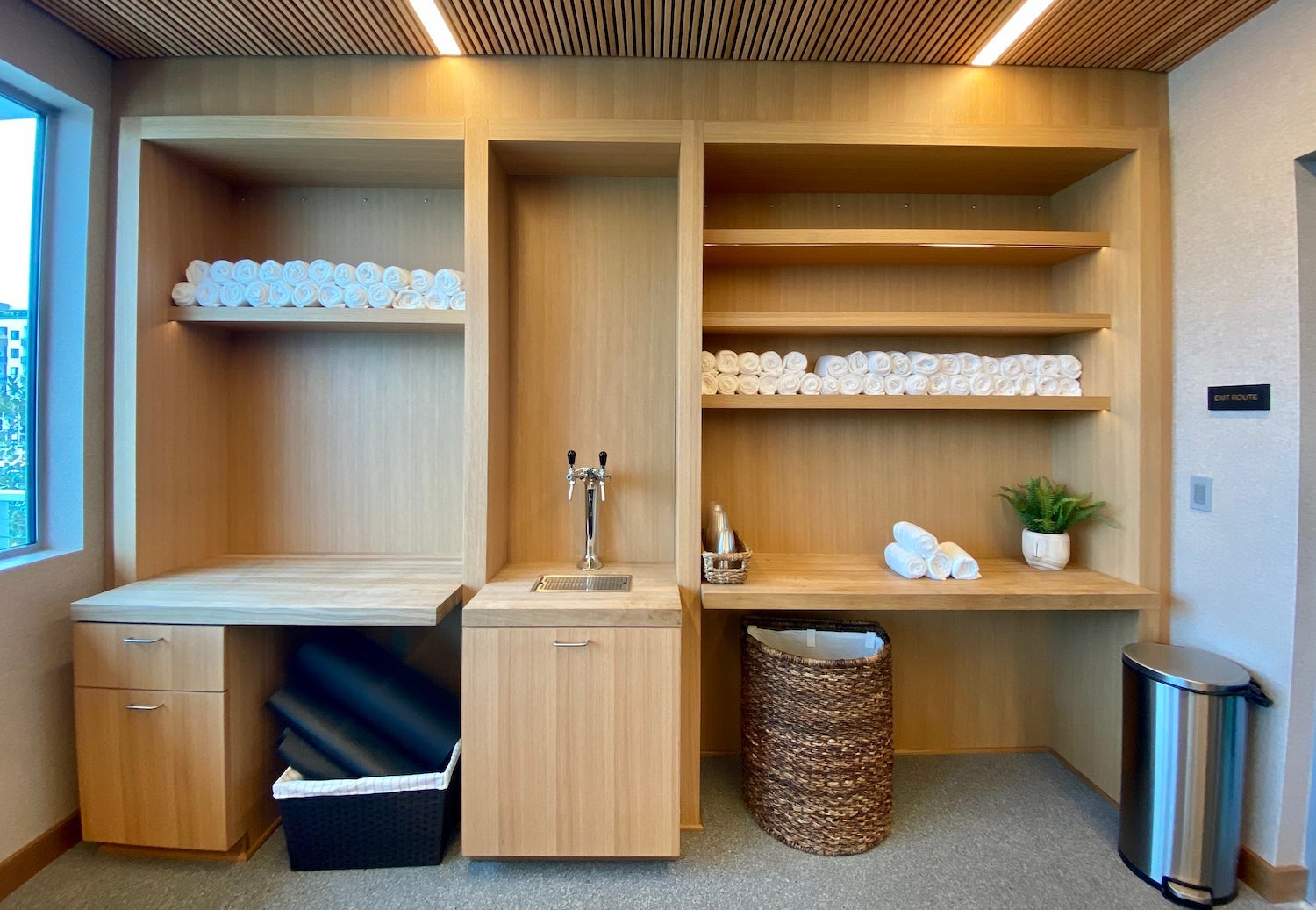 Mission Pacific Hotel gym towel and water station