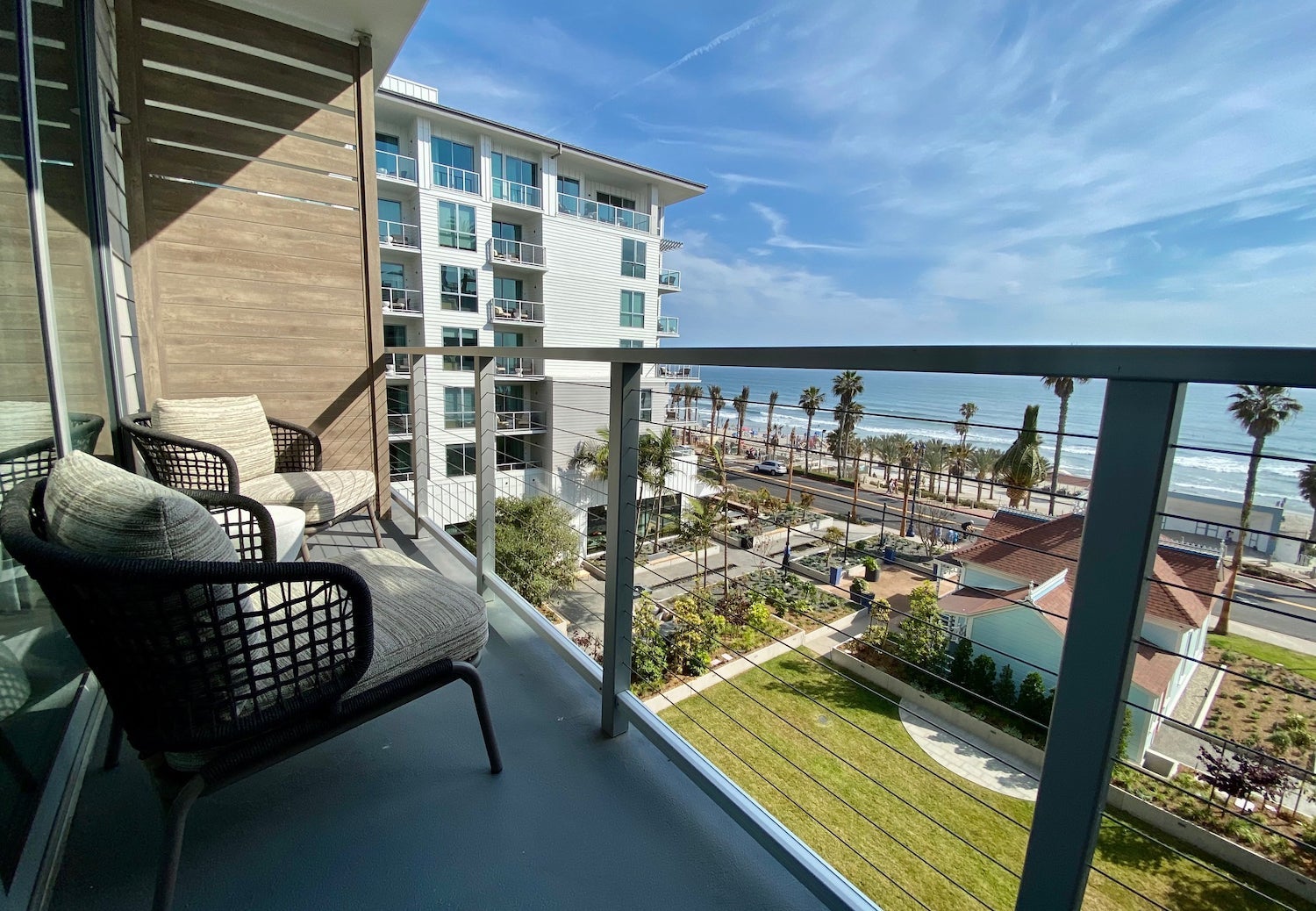 Hotel room balcony overlooking the Pacific ocean