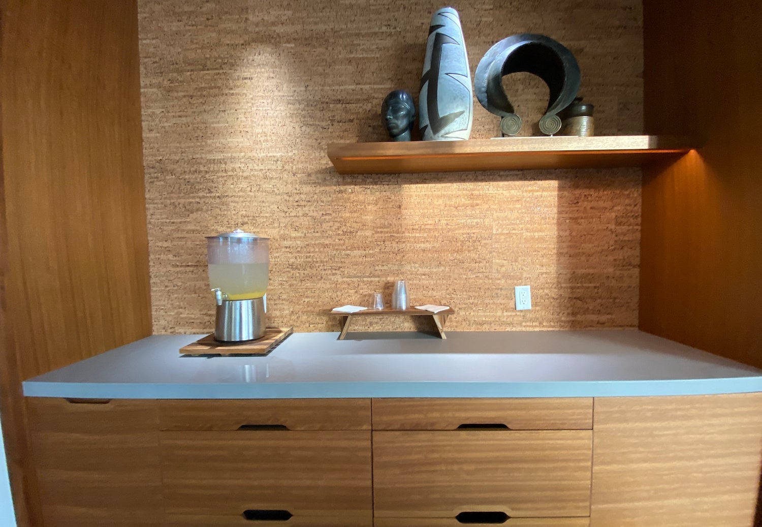 Pitcher of lemon water on a counter