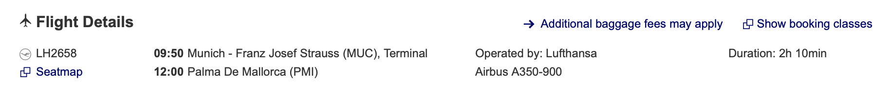 Munich to Mallorca Lufthansa flight details