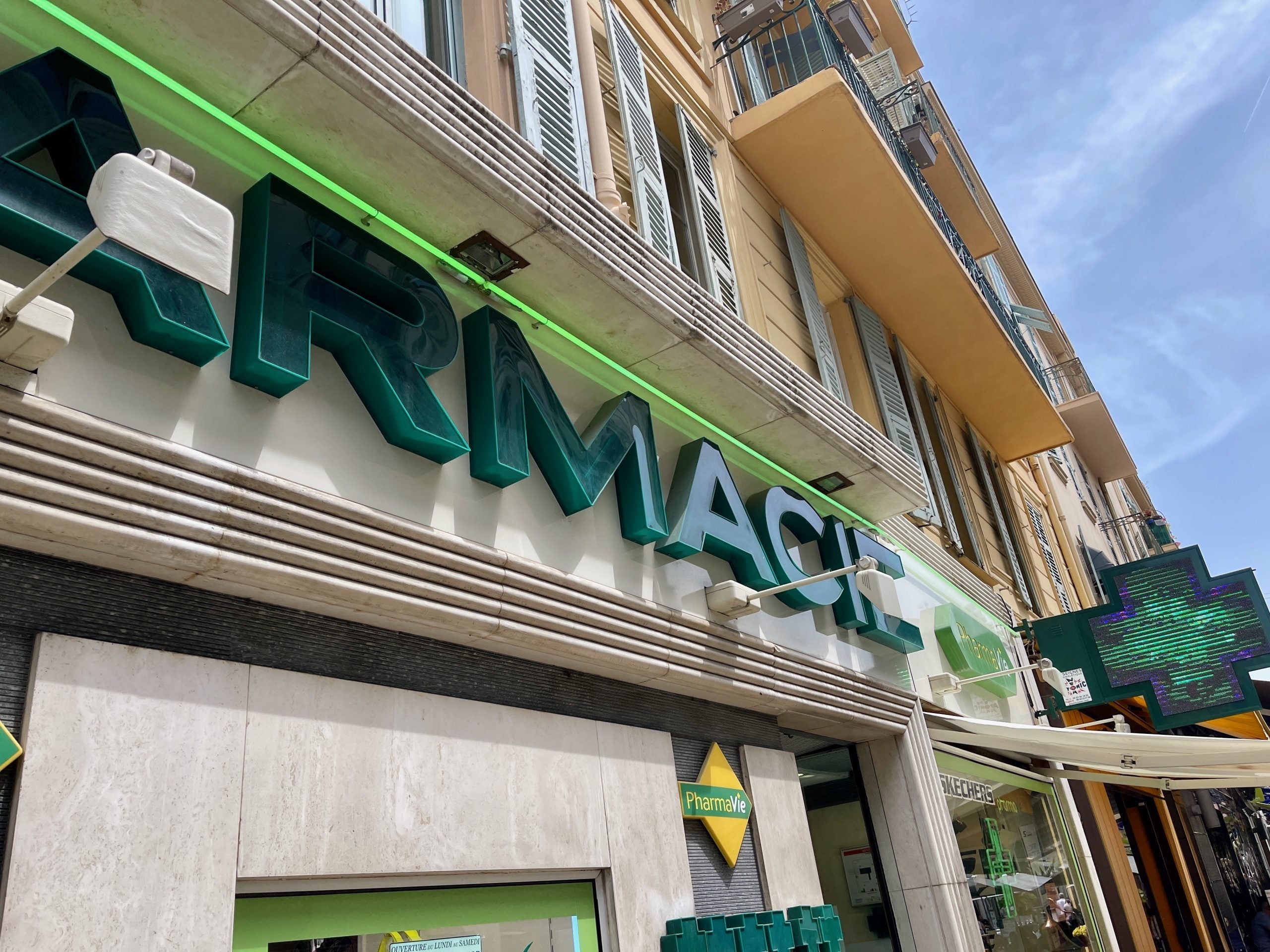 Pharmacy sign in Nice, France